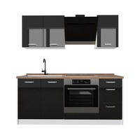 SINGLEKÜCHE R-Line, Schwarz Hochglanz/Weiß, 180 cm Arbeitsplatte Goldkraft Eiche - Schwarz Hochglanz/Weiß, Holzwerkstoff (180/206.8/60cm) - Vicco
