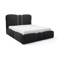 POLSTERBETT 180x200 Safron mit LED, Metall-Lattenrost, Schwarz - Schwarz, Holz/Textil (180/200cm) - Emporius