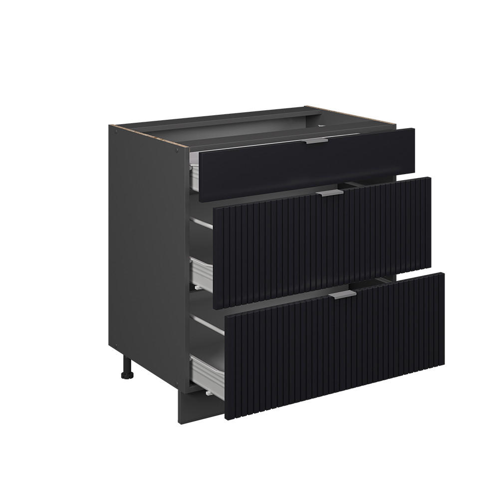 KÜCHENUNTERSCHRANK Fame-Line, Schwarz gestreift, 80 cm mit 3 Schubladen, ohne Arbeitsplatte - Anthrazit/Schwarz, Holzwerkstoff (80/82/51.6cm) - Vicco