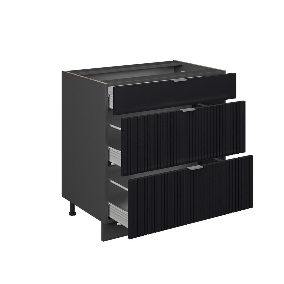 KÜCHENUNTERSCHRANK Fame-Line, Schwarz gestreift, 80 cm mit 3 Schubladen, AP Eiche - Anthrazit/Schwarz, Holzwerkstoff (80/82/60cm) - Vicco