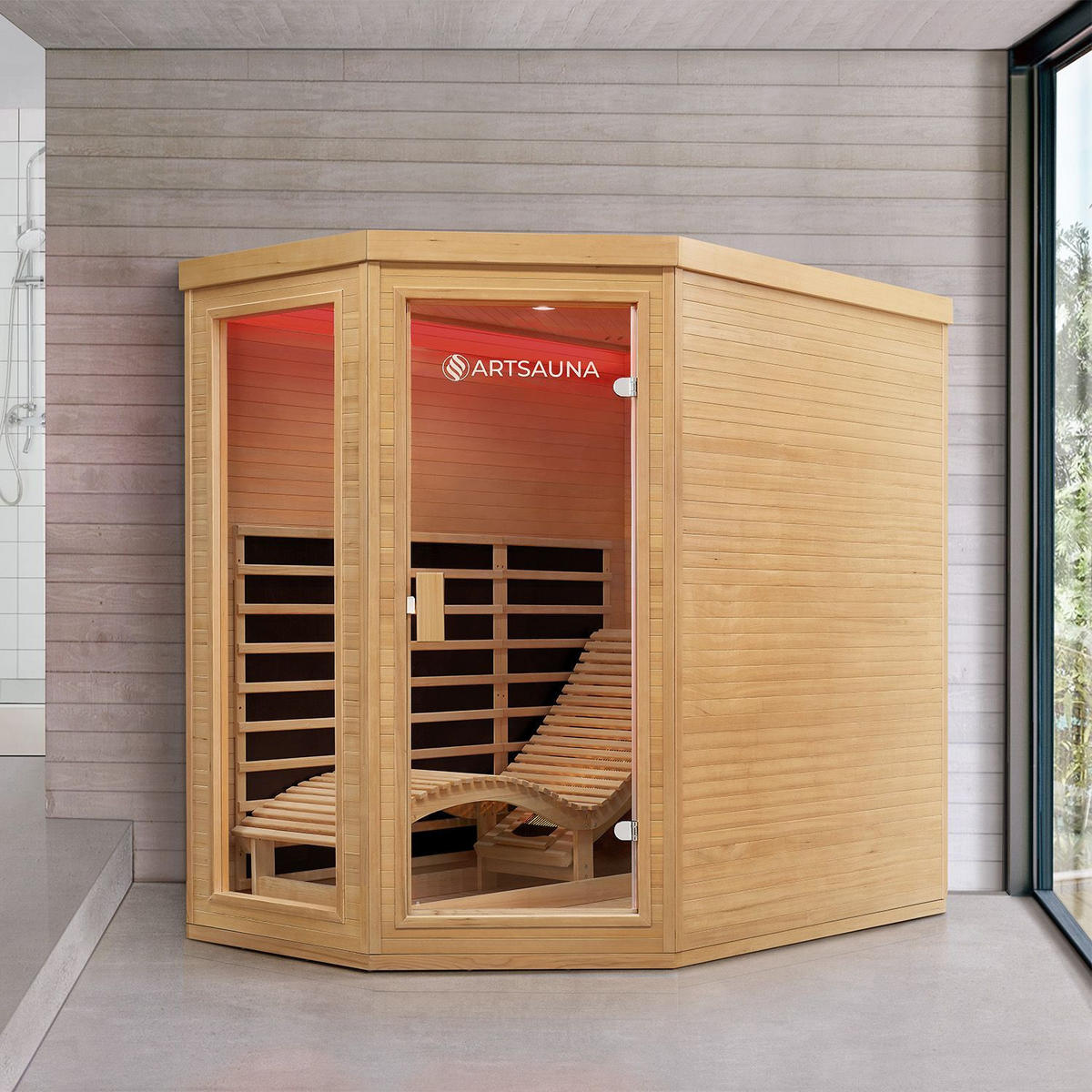 INFRAROTKABINE Kolding mit Triplex-Heizsystem & Hemlockholz - Naturfarben, Holz (130/190/190cm) - Artsauna
