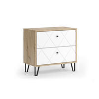 NACHTTISCH Nizza Artisan/Weiß 66 x 60.2 cm mit 2 Schubladen - Eiche Artisan/Weiß, Holzwerkstoff (66/60.2/36cm) - Vicco