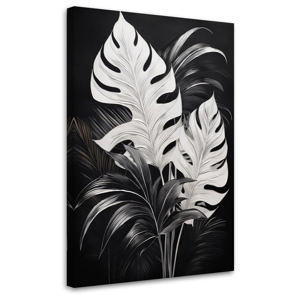 WANDBILD monstera verlässt black white loft - Schwarz, Textil (70/100cm) - Feeby