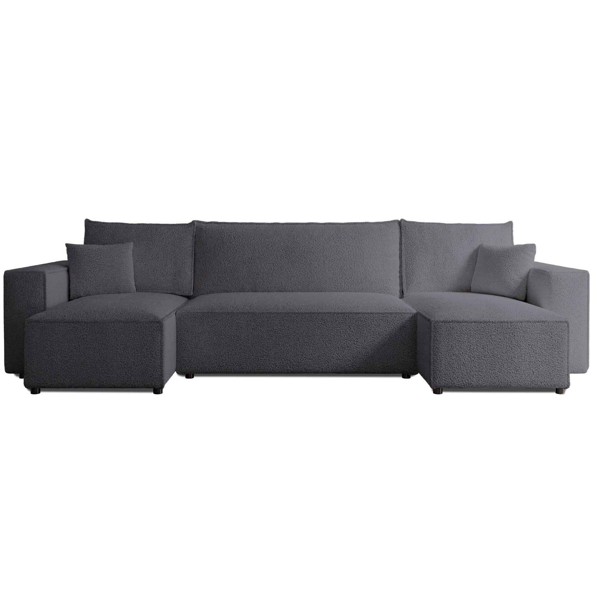 WOHNLANDSCHAFT Scarlo Dunkelgrau Bouclé-Bezug - Dunkelgrau/Schwarz, Kunststoff/Textil (312/83/145cm) - Selsey