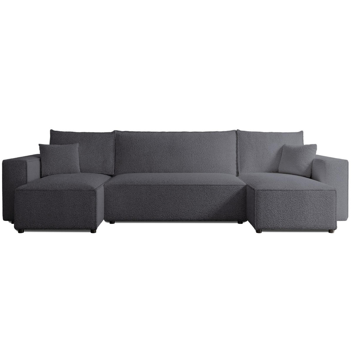 WOHNLANDSCHAFT Scarlo Dunkelgrau Bouclé-Bezug - Dunkelgrau/Schwarz, Kunststoff/Textil (312/83/145cm) - Selsey