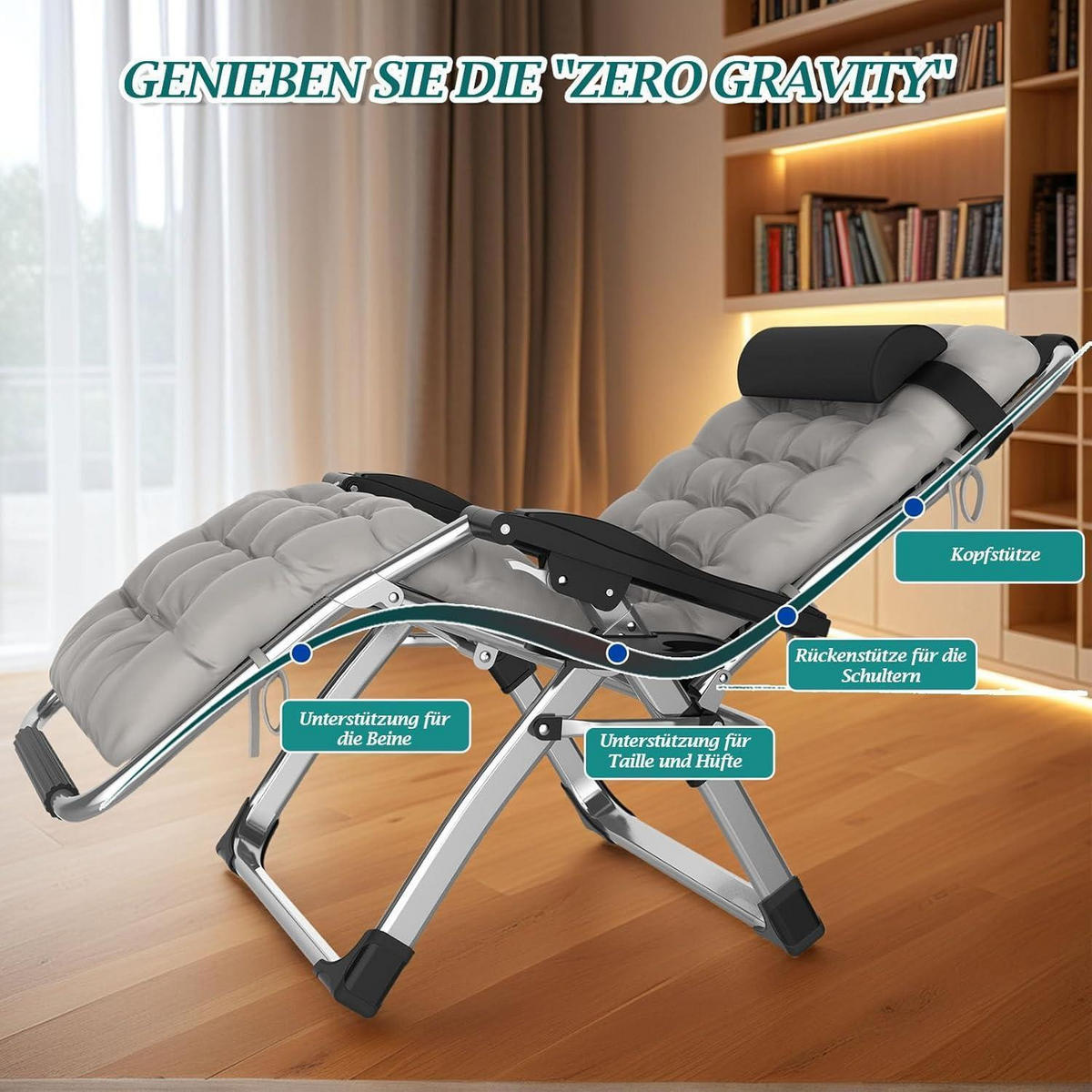 SONNENLIEGE 2er Set Grau 72 cm Breit - Schwarz, Textil (72/77/172.5cm)