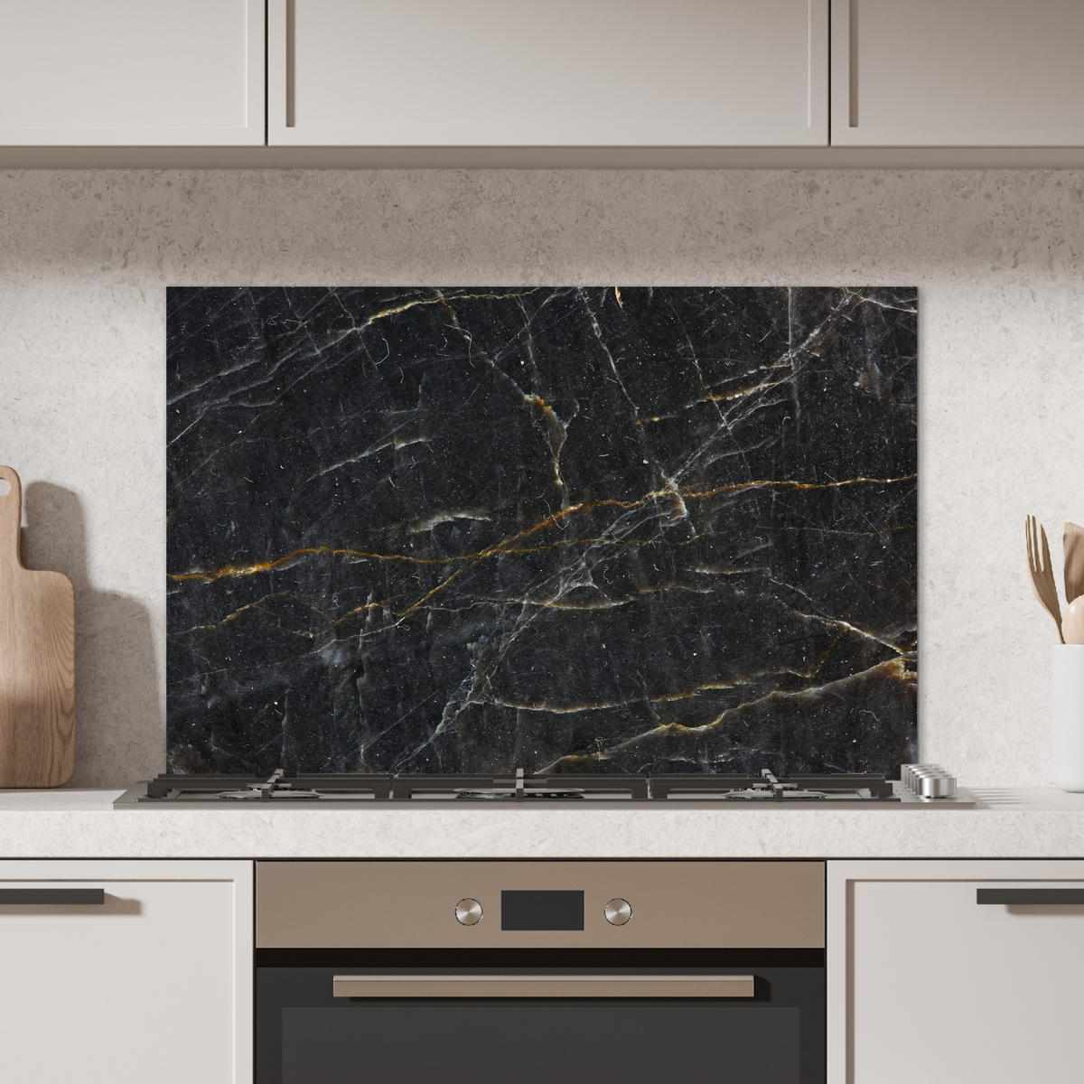 SPRITZSCHUTZ KÜCHE Marmor - Schwarz - Gold - Grau - Marmorstruktur 80x55 cm - Goldfarben, Metall (80/0.3/55cm) - MuchoWow