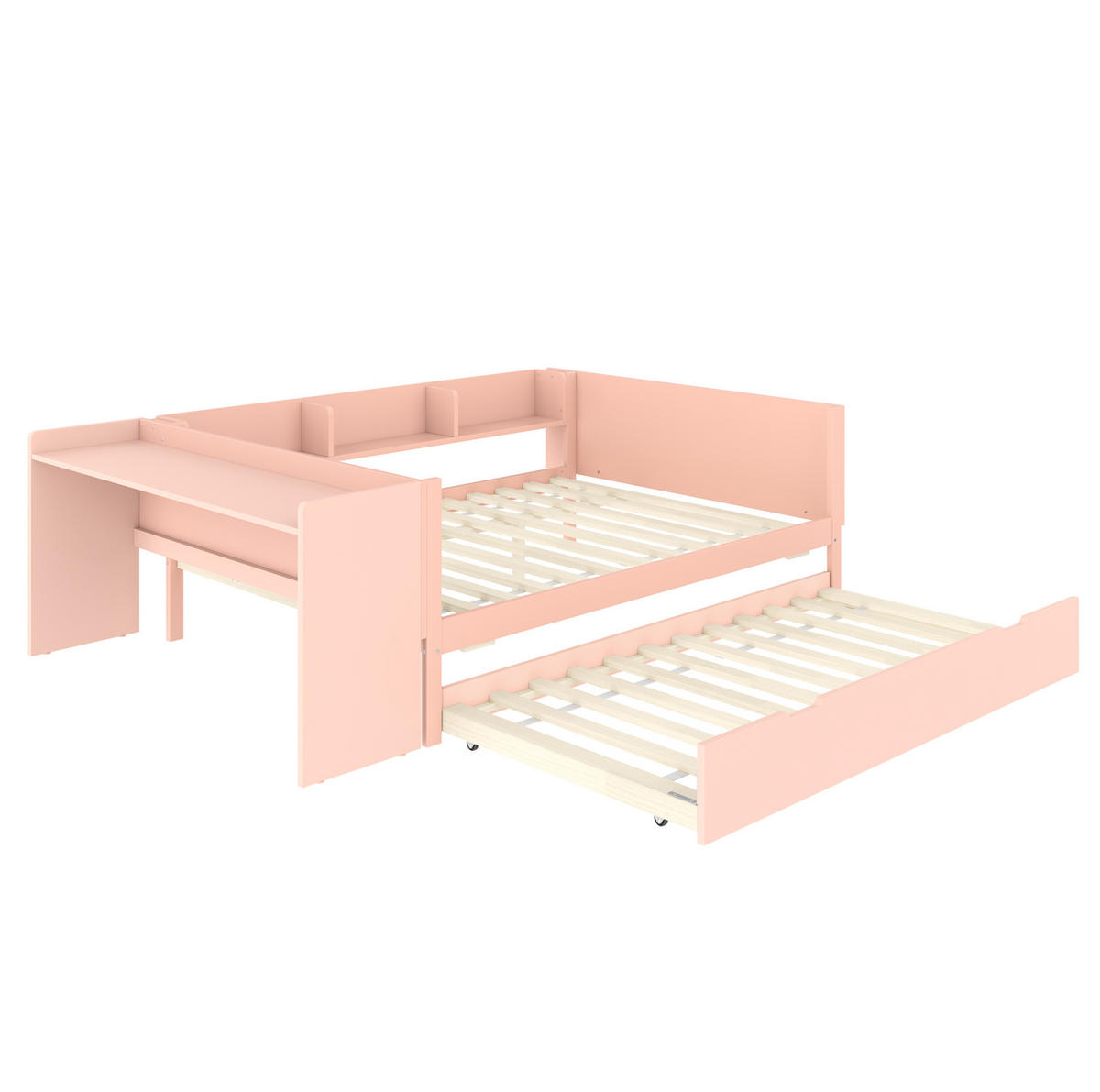 DOPPELBETT 140x200 cm in Rosa mit Schreibtisch, Rollbett und 3 Regalen - Rosa, Holz (140/200cm) - IVMEU