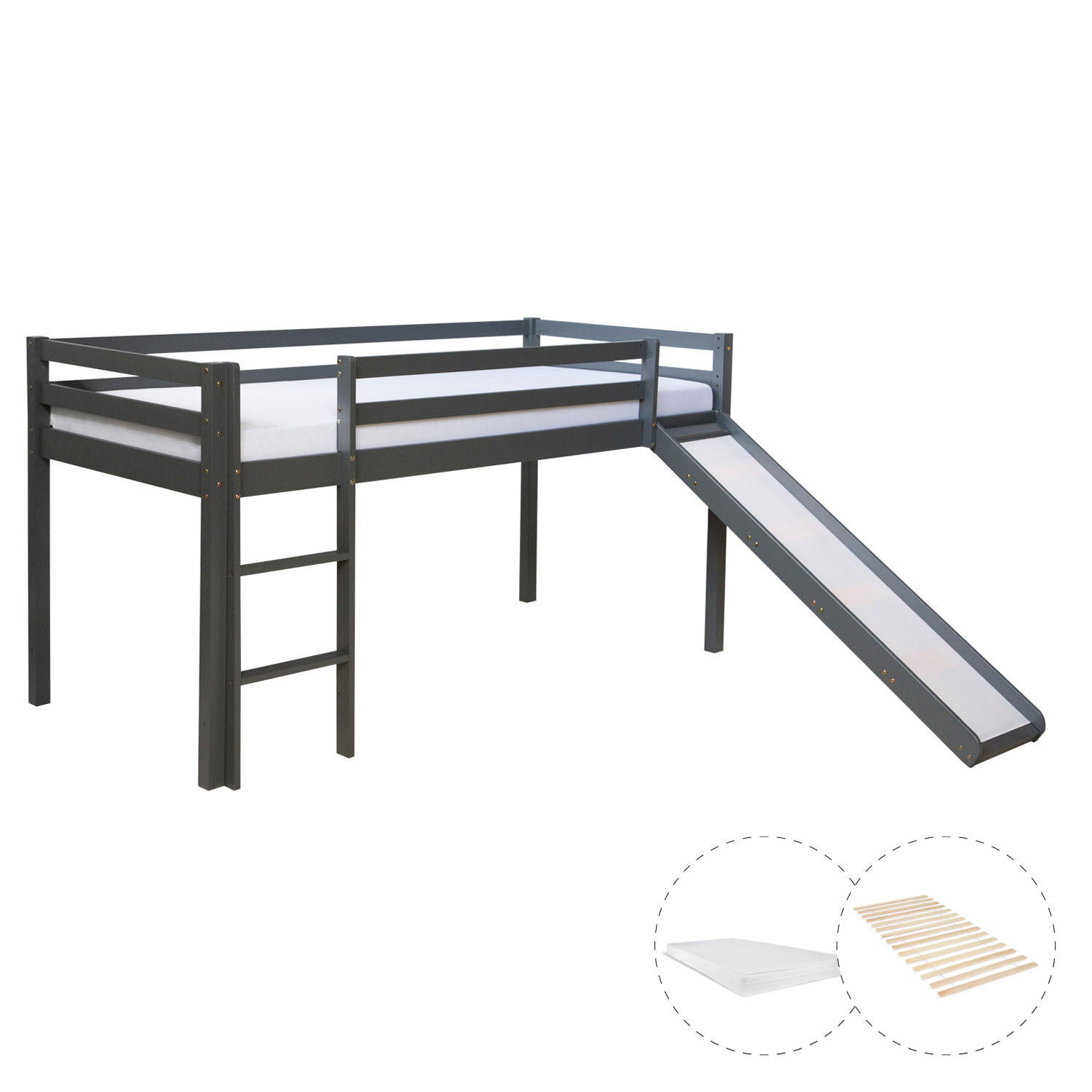 Homestyle4u Hochbett Grau 90x200 cm