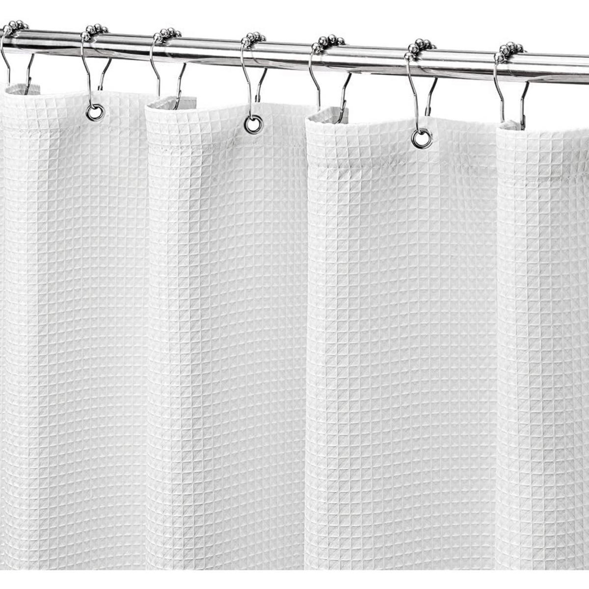 DUSCHVORHANG Struktur Weiß 200/180 cm Stoff Schimmelresistent mit Metallringen - Weiß, Kunststoff (180/200cm) - MCBOSON