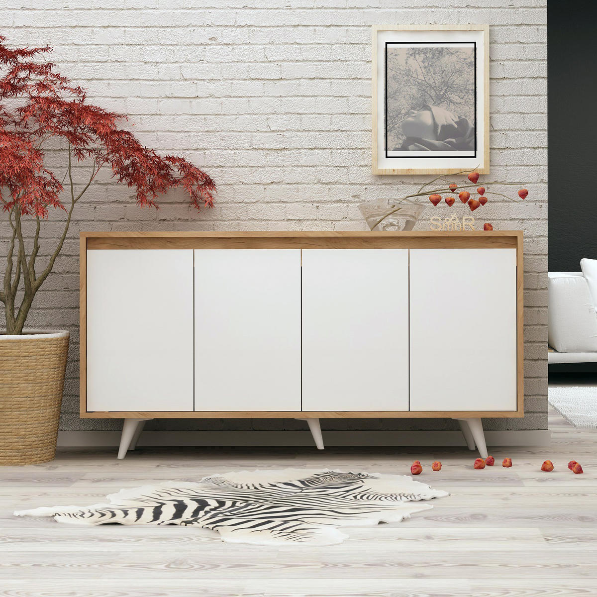 BUFFETSCHRANK shans weiss - Weiß, Holz (40/86/140cm) - Habitat Garten