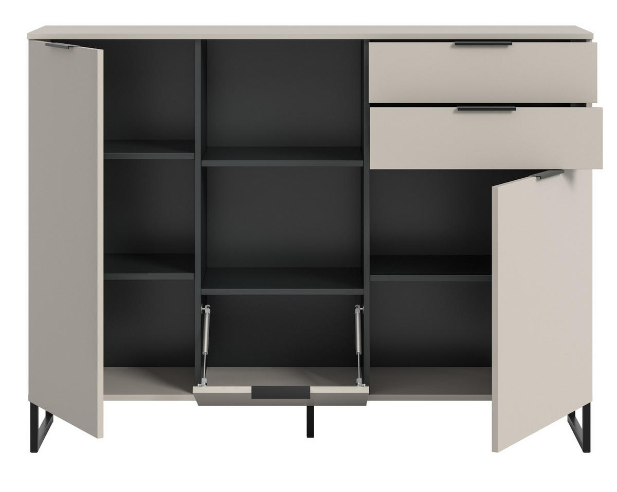 HIGHBOARD Kaschmir, Schwarz 150 x 112 cm, Kommode mit Soft-Close - Kaschmir/Schwarz, Holzwerkstoff/Kunststoff (150/150/37cm) - Inn.Furn