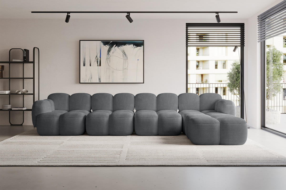 ECKSOFA modulares Sofa Rechts Miko-L3 390x205x75 Dunkelgrau Cord - Graphitfarben/Schwarz, Holzwerkstoff/Kunststoff (390/205cm) - ALTDECOR
