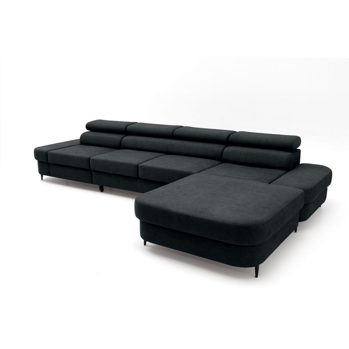 ECKSOFA JAZZ MAXI Rechts mit Schlaffunktion 125x195 Velours Schwarz - Schwarz, Holz/Textil (203/350cm) - Muffo