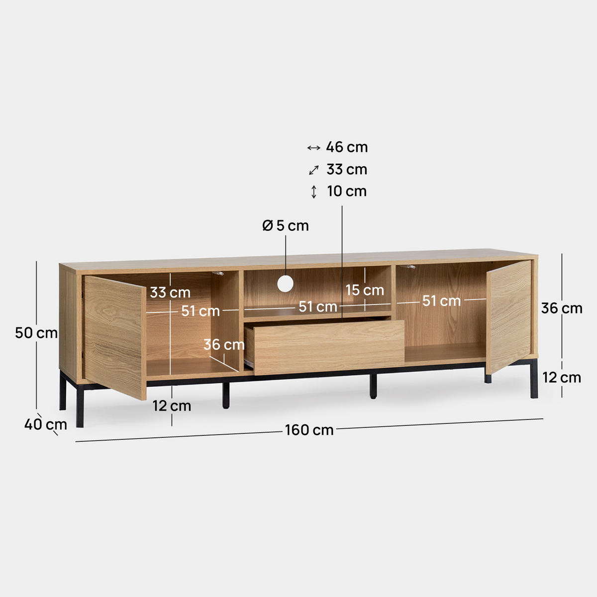 TV-ELEMENT Remi Natürlich 160 cm x 50 cm - Naturfarben, Holzwerkstoff (160/50/40cm) - Klast Home