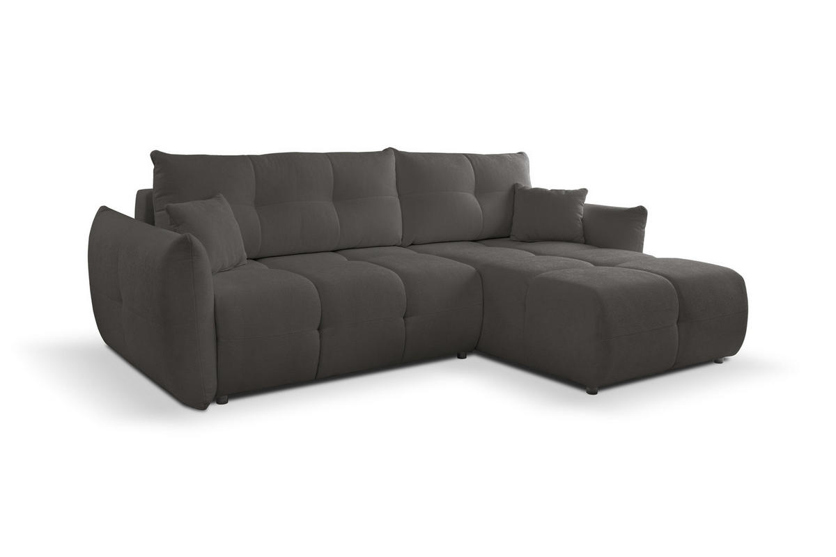 ECKSOFA MODA S Grau Geflochtener Stoff mit Schlaffunktion - Grau, Holz (257/177cm) - MASSENO