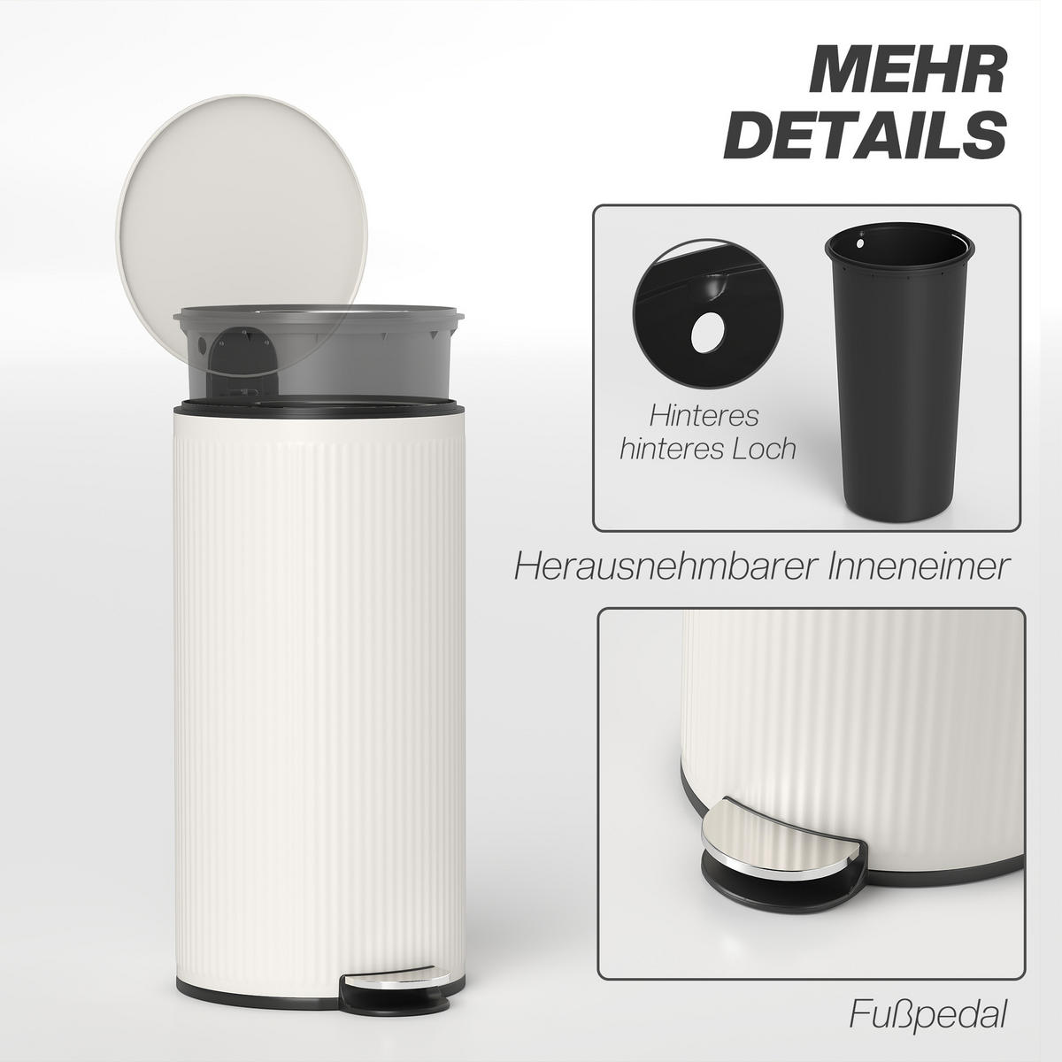 MÜLLEIMER Creme 91.44/76.2/153.67 cm - Creme, Metall (76.2/153.67/91.44cm) - HOMCOM