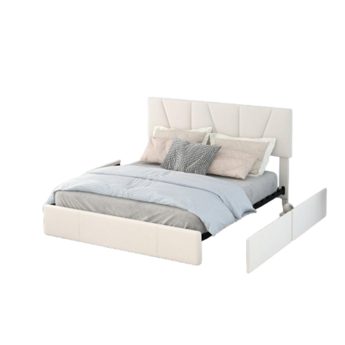 POLSTERBETT 140/200 cm Beige mit vier Schubladen und verstellbarem Kopfteil ohne Matratze - Beige, Textil (140/200cm) - OKWISH