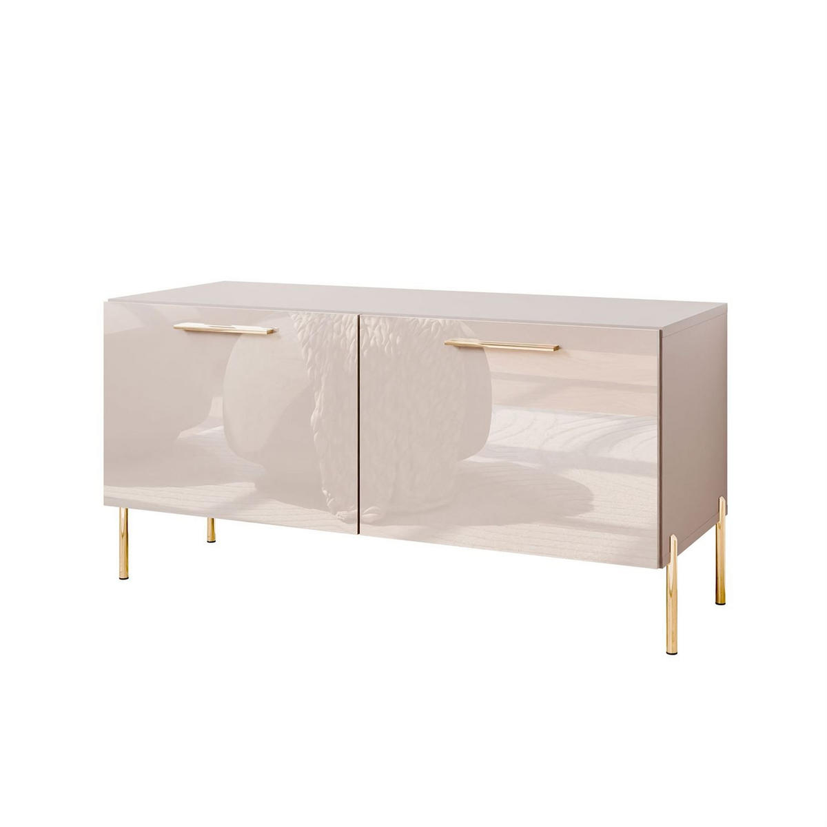 TV-ELEMENT AURA 100 KASCHMIR Hochglanz auf geraden goldenen Beinen - Kaschmir/Schwarz, Holzwerkstoff (100/50/40cm) - Lookway