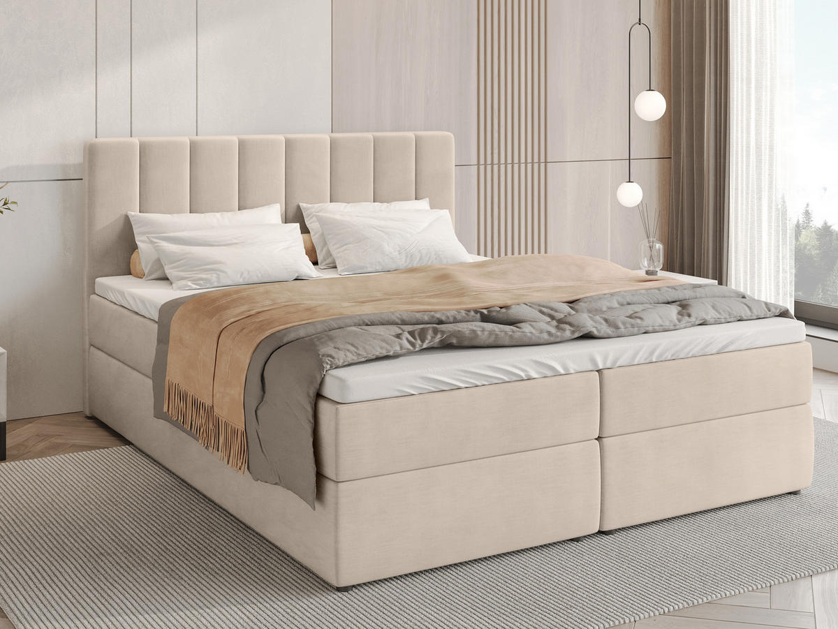 BOXBETT Denver mit Topper 160/200 Ecru - Ecru, Holzwerkstoff/Textil (160/200cm) - Bromarkt