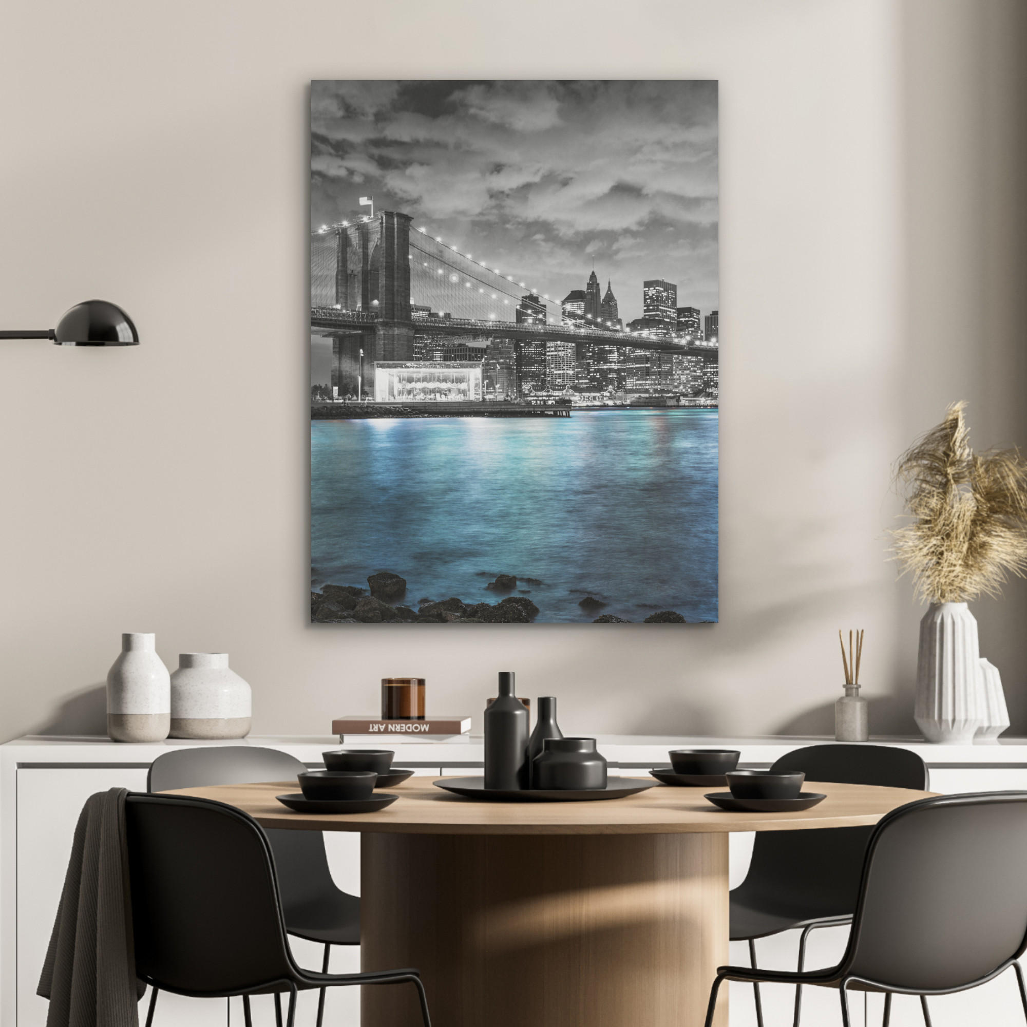 AKUSTIKPANEEL New York - Skyline - Stadt - Blau 60x80 cm - Blaugrau, Textil (60/0.9/80cm) - MuchoWow