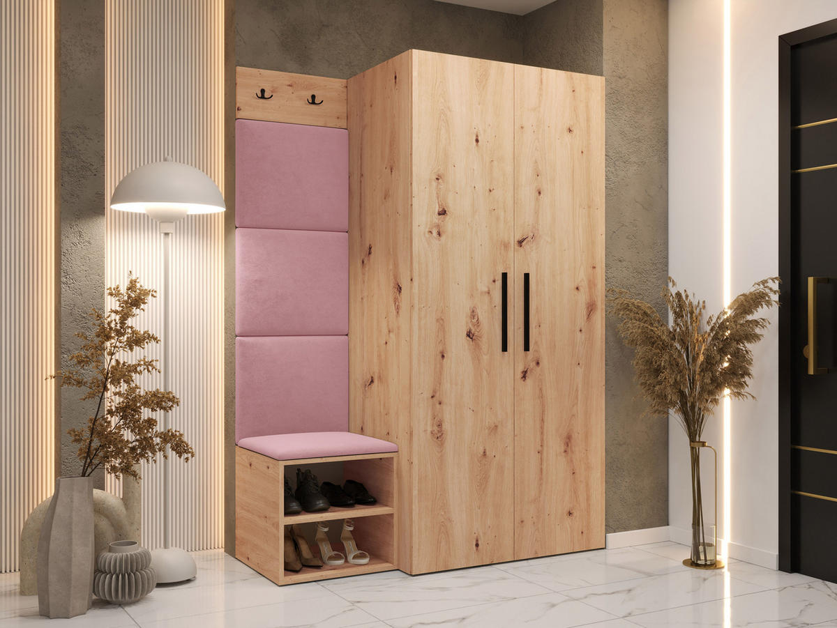 GARDEROBEN-SET Medi IV - Hellrosa/Schwarz, Holzwerkstoff/Kunststoff (80/191/50cm) - MIRJAN24