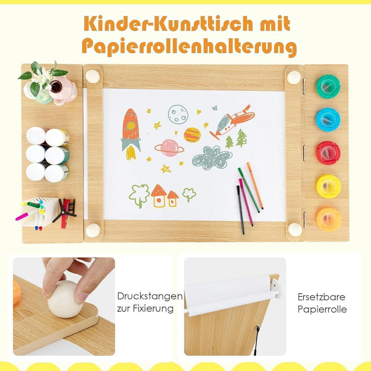 KINDERTISCH mit 2 Stühlen 3-teiliges Set Natur mit 2 Ablagen - Multicolor, Holzwerkstoff (60/55/109cm)
