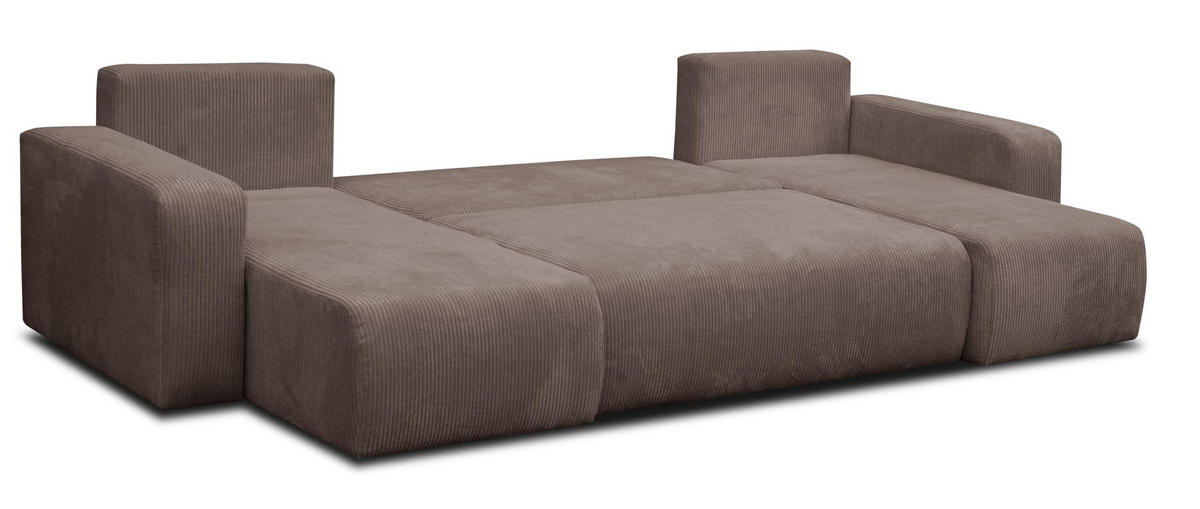 WOHNLANDSCHAFT LUNA U-FORM mit Schlaffunktion und Bettkasten (Braun) - Braun, Textil (312/83/142cm) - VENASI MÖBEL