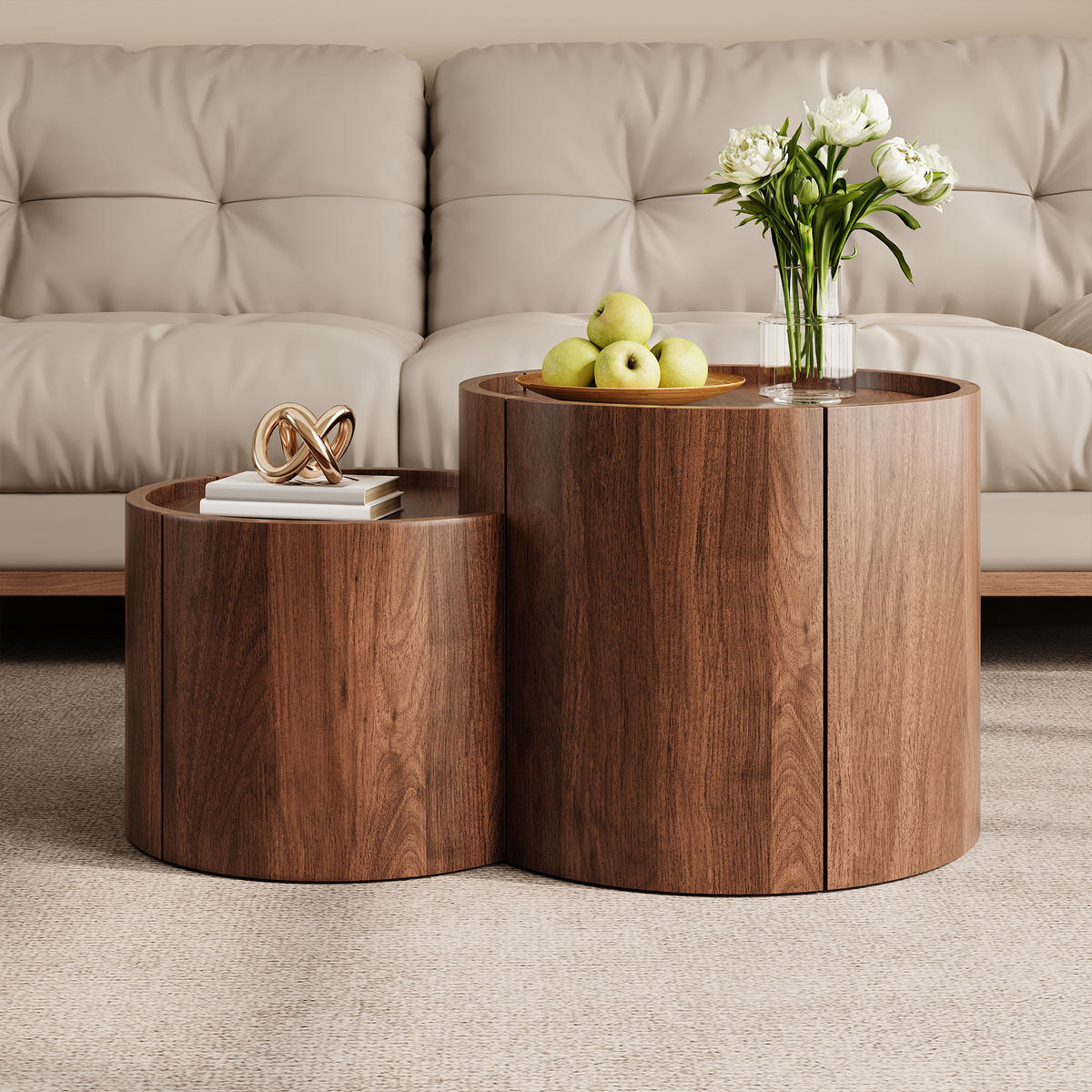 COUCHTISCH mit Stauraum, Schubladen, geschwungenen Türen - Walnussfarben, Holzwerkstoff (47.5/77.5/40cm) - FLIEKS