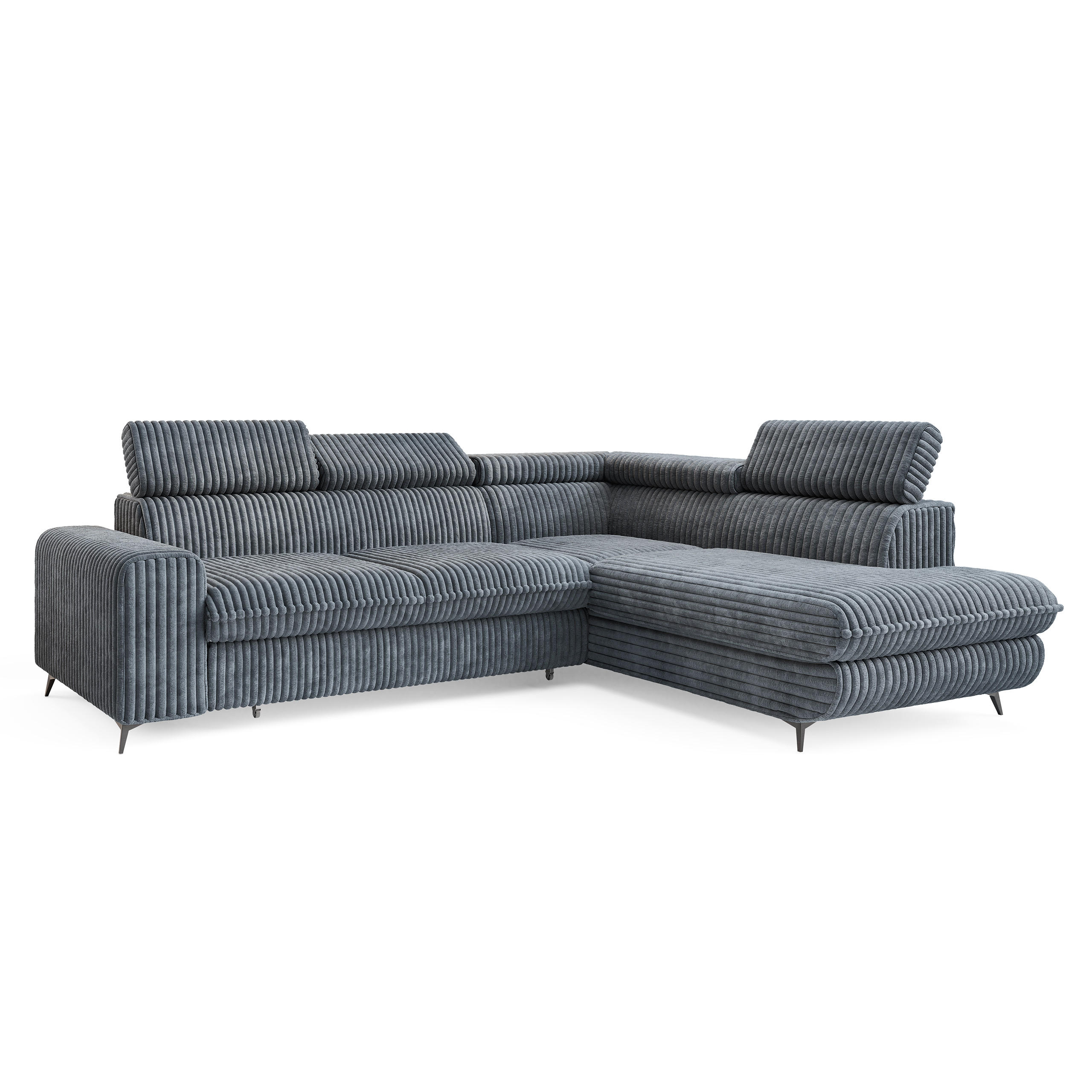 ECKSOFA VELISS Grau Kordstoff mit Schlaffunktion - Grau, Holz (255/193cm) - MASSENO