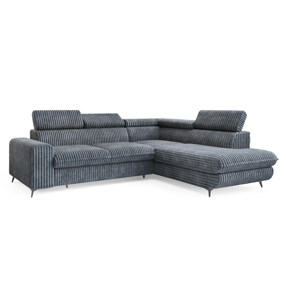 ECKSOFA VELISS Grau Kordstoff mit Schlaffunktion - Grau, Holz (255/193cm) - MASSENO