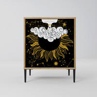 SIDEBOARD STELLAR CONSTELLATIONS, Eichefarben, 57,5x42x72,5 cm, Schwarze Metallfüße - Eichefarben/Multicolor, Holzwerkstoff/Metall (57.5/72.5/42cm) - SpaceRebels