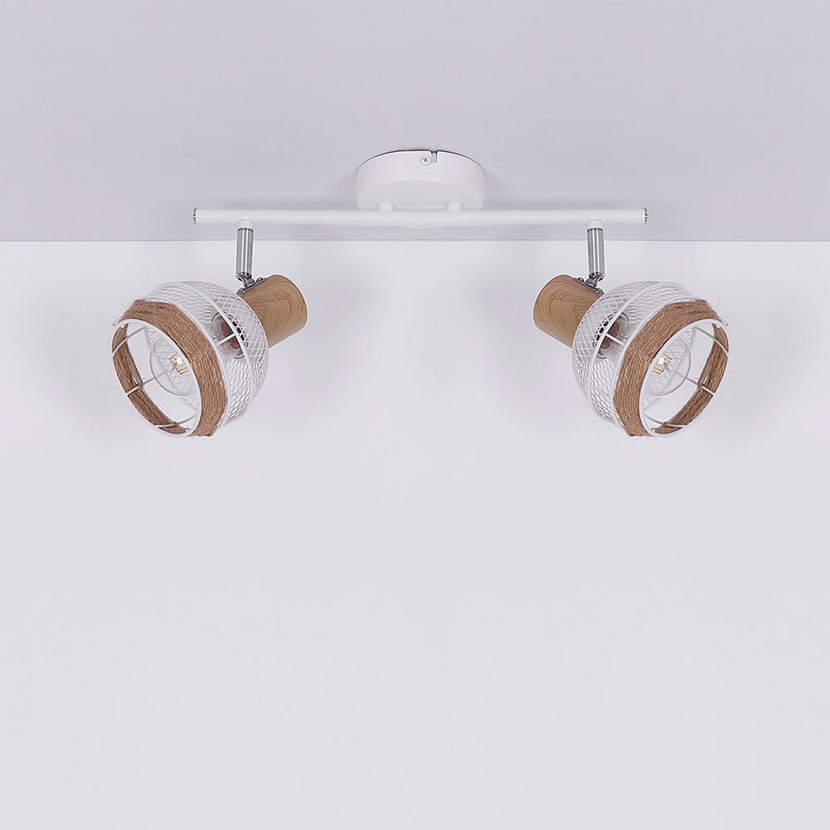 DECKENLEUCHTE Hanfseil Weiß Holzoptik - Weiß, Metall (36/17.5/18.2cm) - Globo Lighting