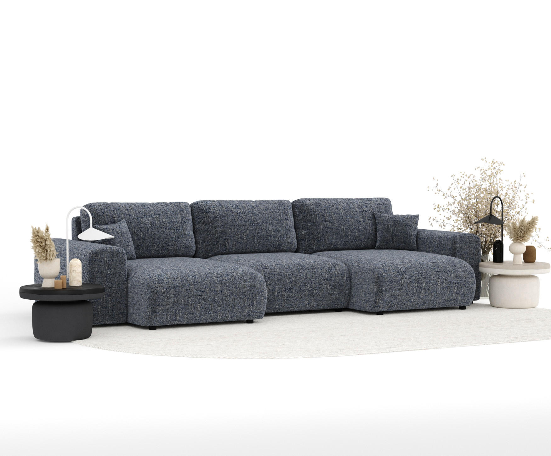 Thumbnail - Maison de Reve Panoramasofa, Dunkelblau, Textil, 6-Sitzer, Füllung: Silikon, U-Form, Rundrohr, 325x79x144 cm, Reach, FSC...