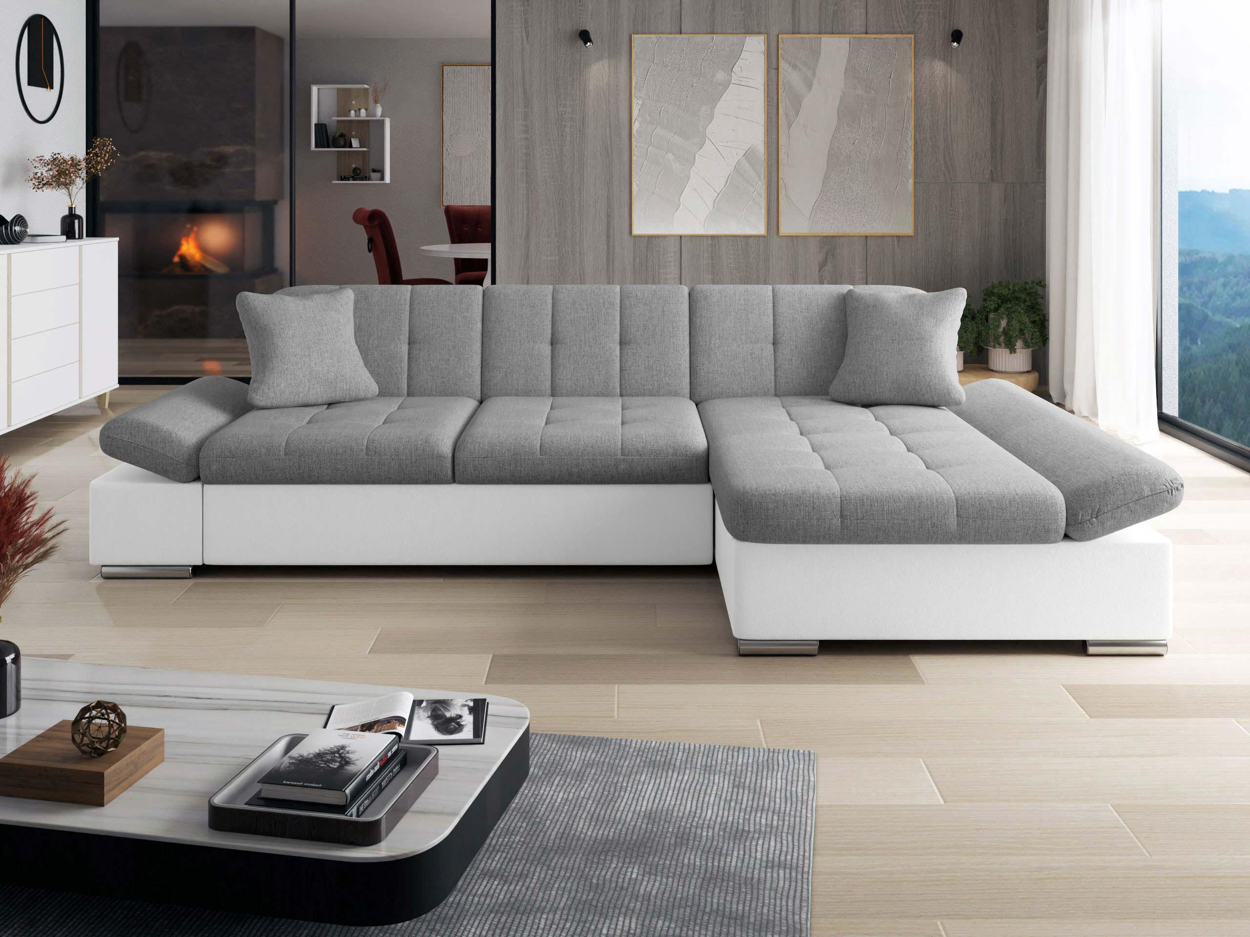 ECKSOFA Malwi, Seite: Rechts - Weiß/Grau, Holz/Textil (278/161cm) - MIRJAN24