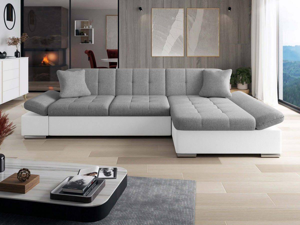 ECKSOFA Malwi, Seite: Rechts - Weiß/Grau, Holz/Textil (278/161cm) - MIRJAN24