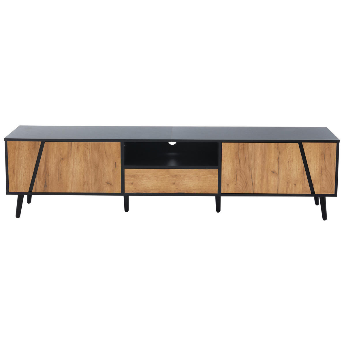 TV-ELEMENT mit 2 Türen und Schublade 180 x 40 x 46 cm Schwarz/Natural - Schwarz, Holzwerkstoff (40/46/180cm) - Beauniv