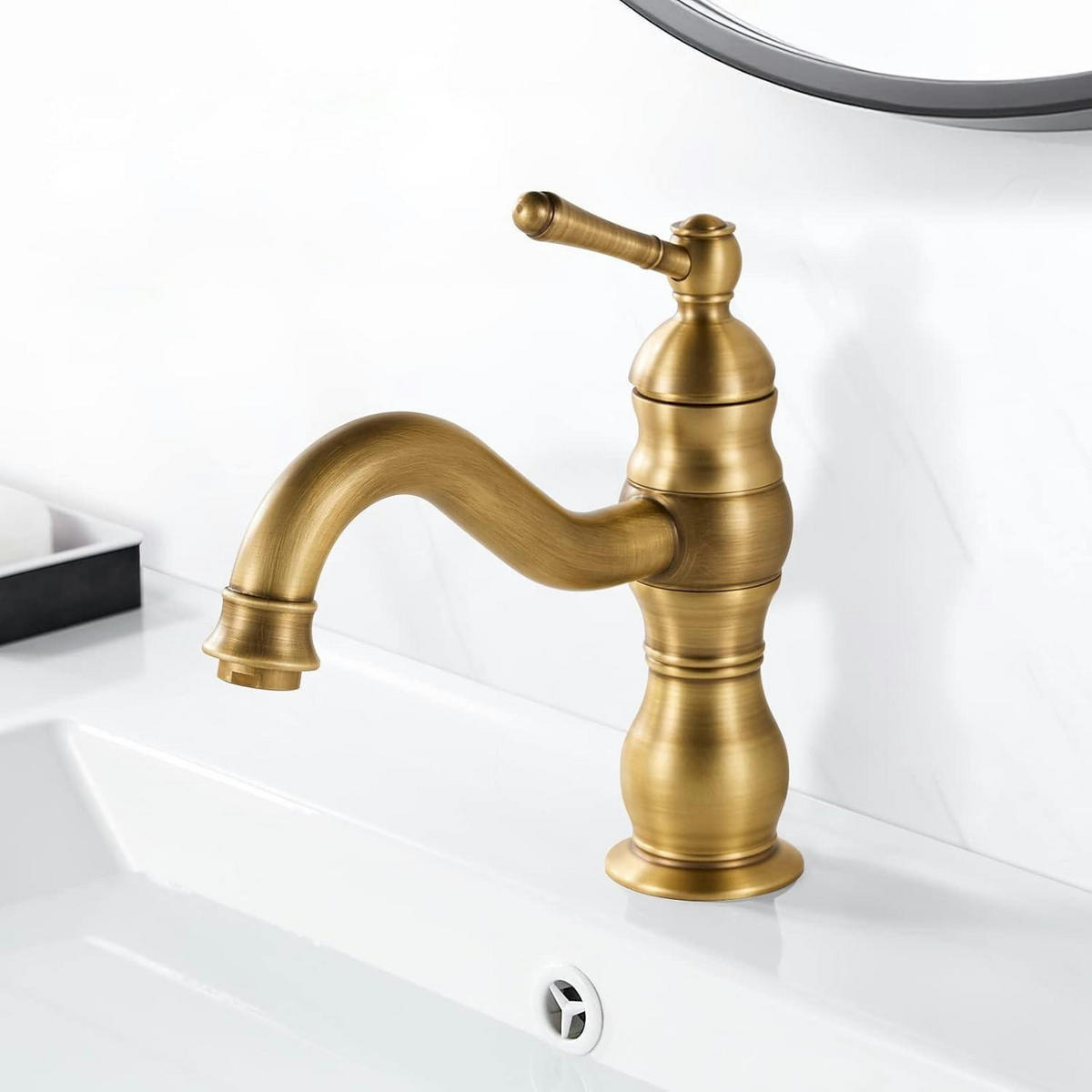 WASCHTISCHARMATUR Messing Antik Bronze 360° Schwenkbar - Goldfarben, Metall (9/20/17cm)