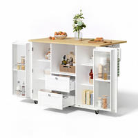 SERVIERWAGEN in Weiß Kücheninsel mit klappbarer Arbeitsplatte und Gewürzregal, L120 × T45 (70) × H92 cm - Weiß, Holzwerkstoff (137/92/70cm) - STILVORA