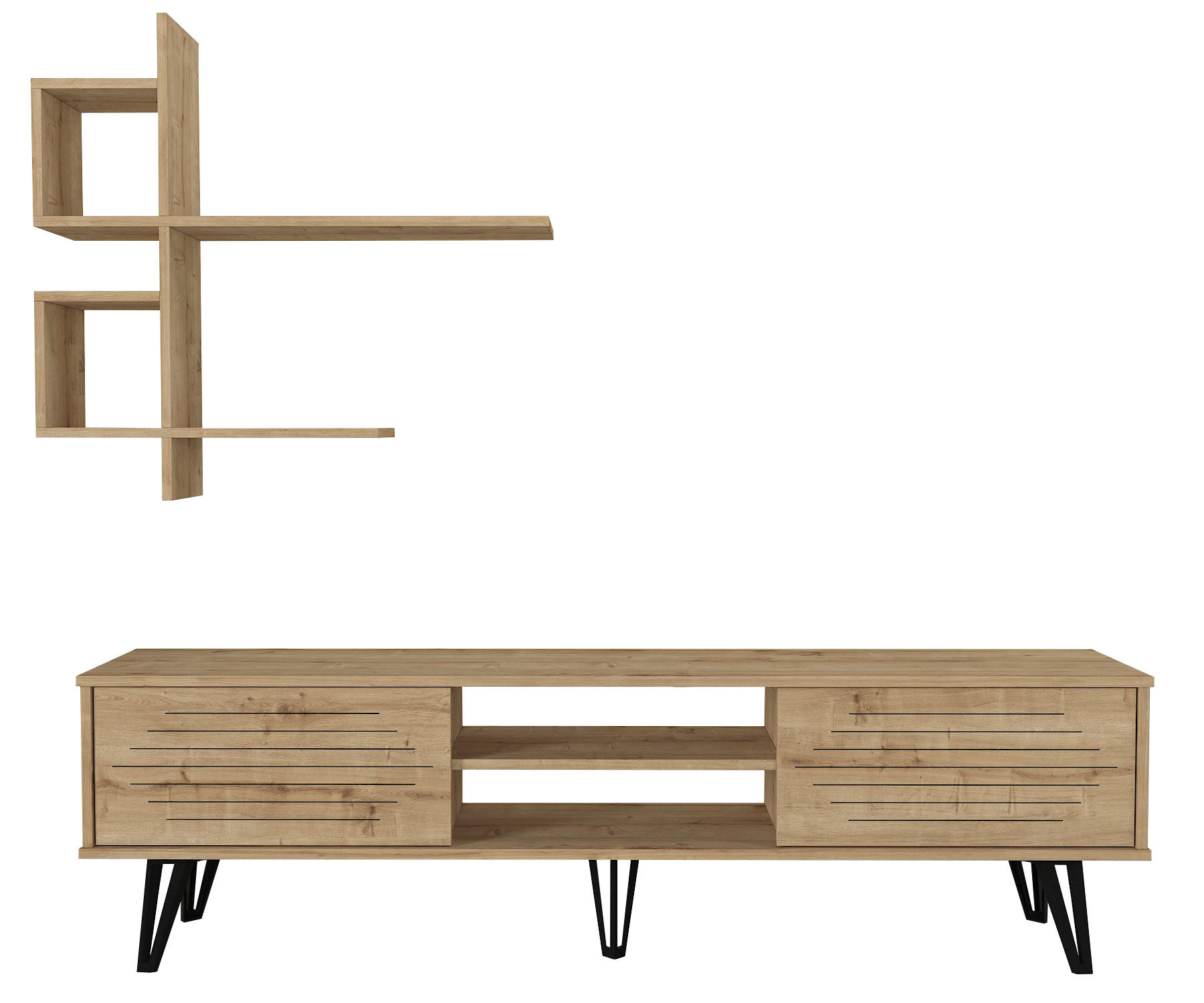 WOHNWAND Fred Saphir - Beige/Schwarz, Holzwerkstoff/Kunststoff (180/51/35cm) - moebel17