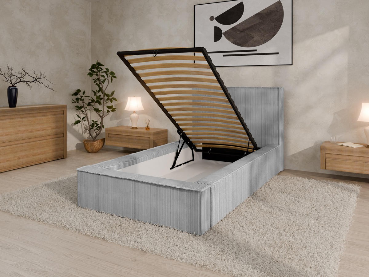 POLSTERBETT SANA 90x200cm Elegantes Polsterbett für modernen Wohnstil , Taschenfederkernmatratze mit kokos KORNOS (20cm), grau - Grau, Holz (90/200cm) - Panda Möbel