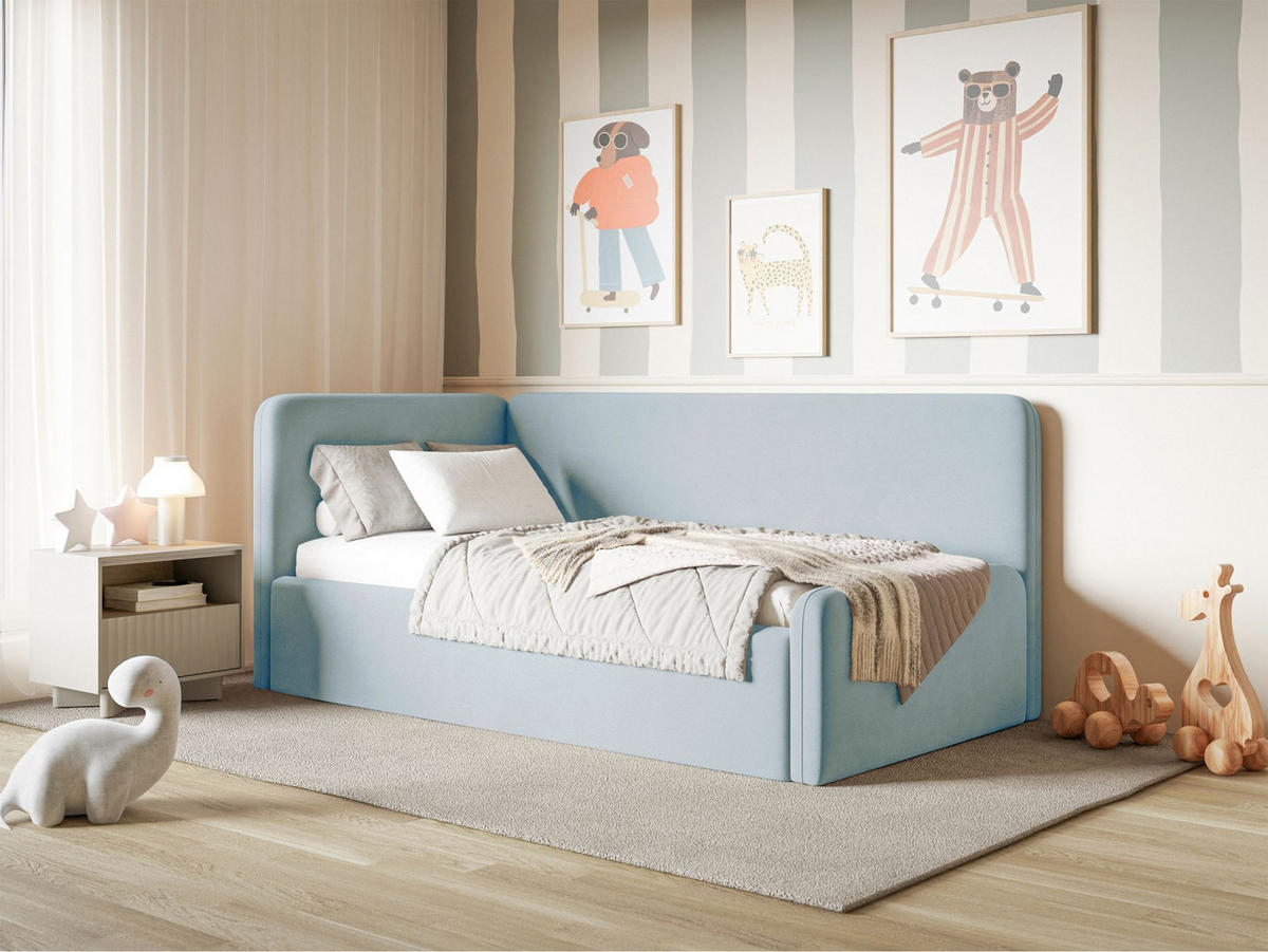 JUGENDBETT Fanko Samt Hellblau 90x200 cm - Schwarz/Hellblau, Kunststoff/Textil (90/200cm) - Selsey