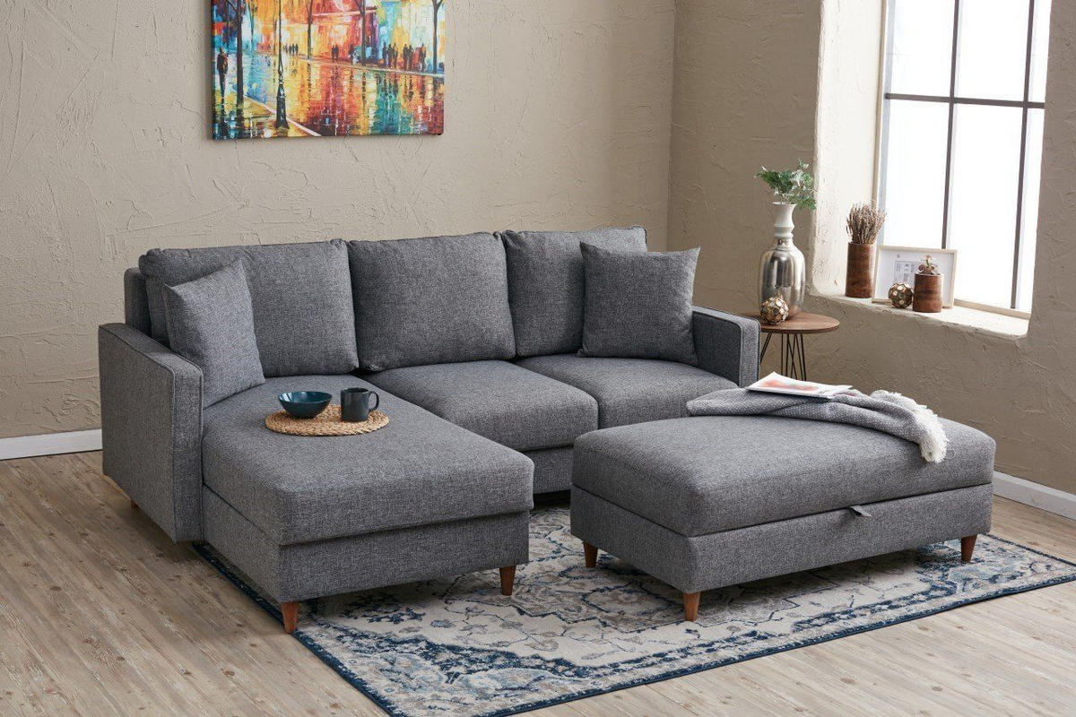 ECKSOFA mit Hocker, Schlaffläche - Walnussfarben/Braun, Holz/Kunststoff (210/155cm) - myHomelando