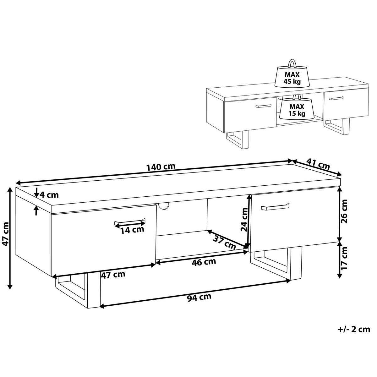TV-MÖBEL Hellbraun, Grau TIMBER 41/140/47 cm - Hellbraun, Holzwerkstoff (140/47/41cm) - Beliani