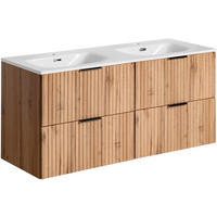 DOPPELWASCHTISCH Niva hängend geriffelt in Eiche Hell Braun 121/59/46 cm - Eiche Wotan/Multicolor, Holzwerkstoff/Kunststoff (121/58.5/46cm) - WFL GROUP