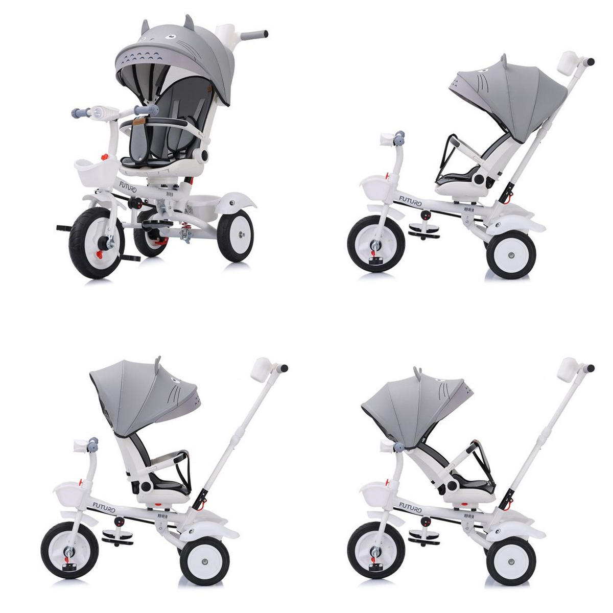 DREIRAD Futuro 2 in 1 faltbar grau Becherhalter, Musik, Licht, Gummiräder - Grau, Metall (90/50/95cm) - Chipolino