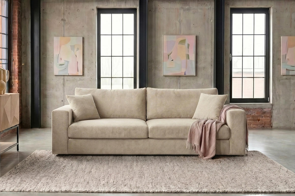 SOFA AMINA Cremeweiß Flachgewebe - Creme/Schwarz, Buchenholz/Textil (228/82/101cm) - KAWOLA