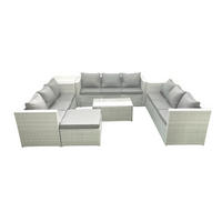 GARTENSET mit 3-SITZER SOFA,COUCHTISCH Polyrattan Hellgrau-Mix 10-Sitzer - Hellgrau/Grau, Glas/Kunststoff - Fimous