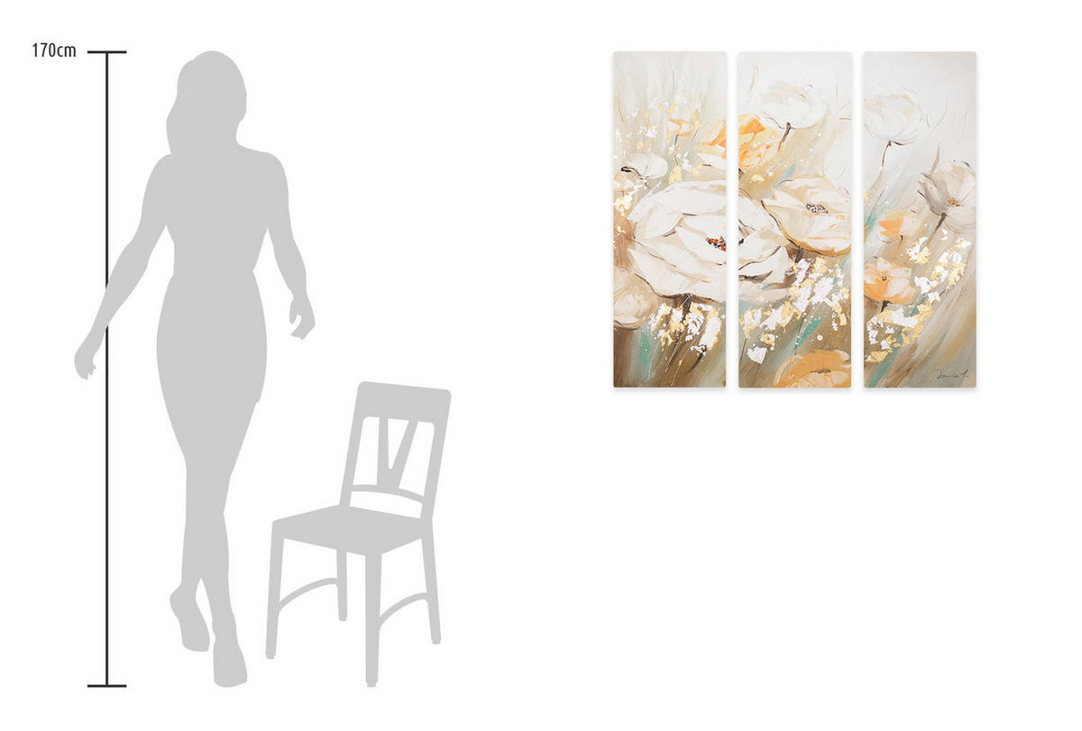 LEINWANDBILD 3-TEILIG Beige 90/90 cm - Beige, Textil (90/90cm) - KUNSTLOFT