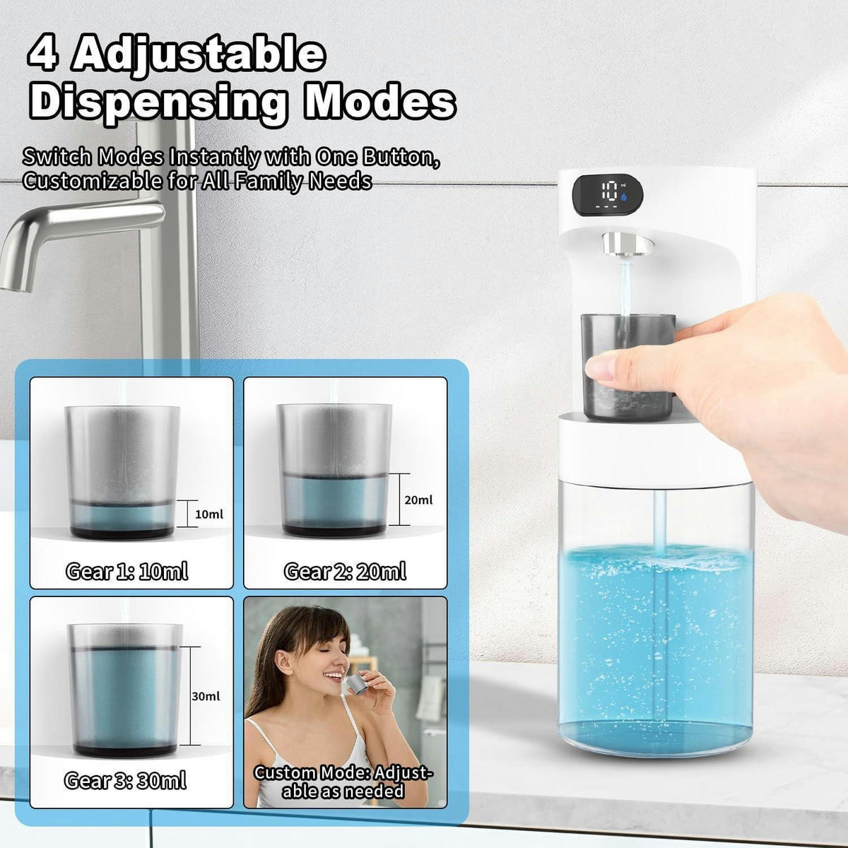 MUNDWASSER Spender automatisch berührungslos 600ml mit 2 Magnetbechern Weiß - Weiß, Kunststoff (4/25/8.5cm)